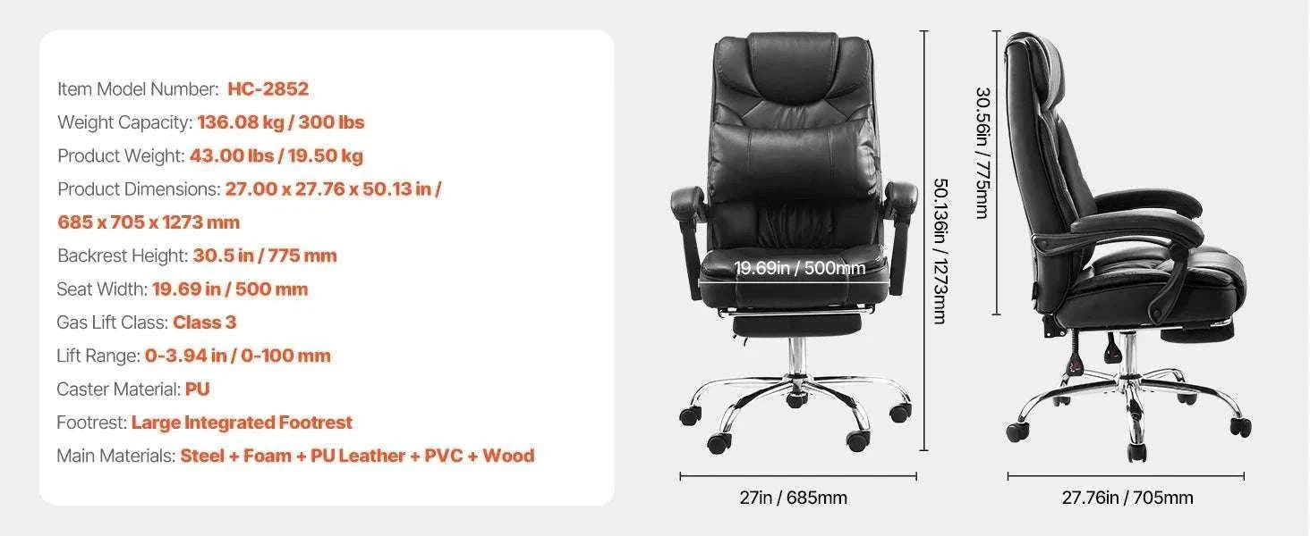 Ergonomic Reclining Office Chair with Footrest & 300lb Support-400lb Footrest Brown / United States