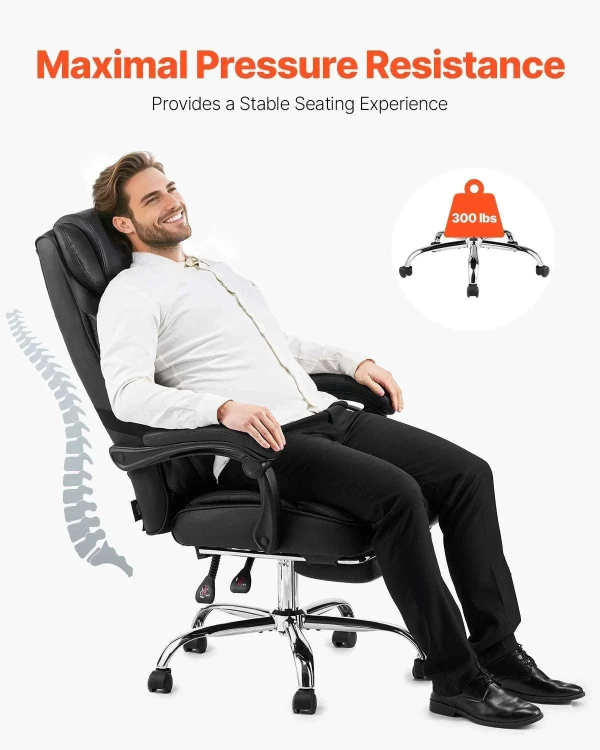 Ergonomic Reclining Office Chair with Footrest & 300lb Support-400lb Footrest Brown / United States