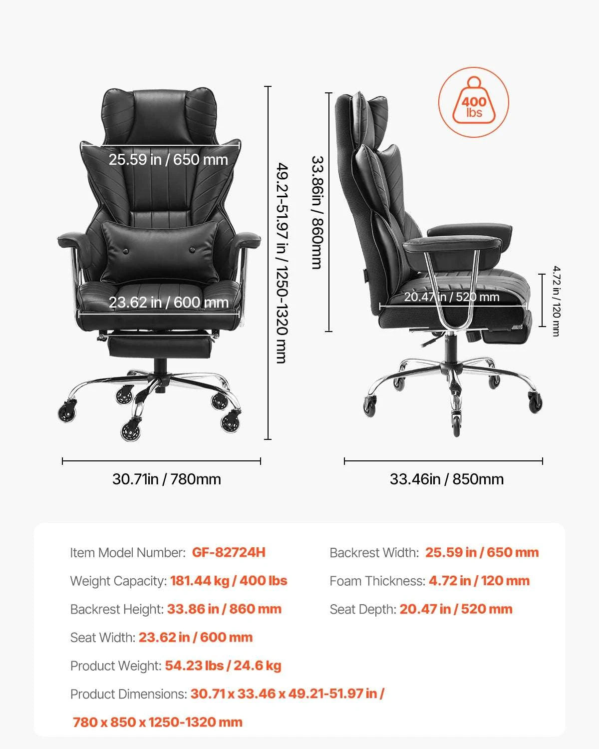 Ergonomic Reclining Office Chair with Footrest & 300lb Support-400lb Footrest Brown / United States