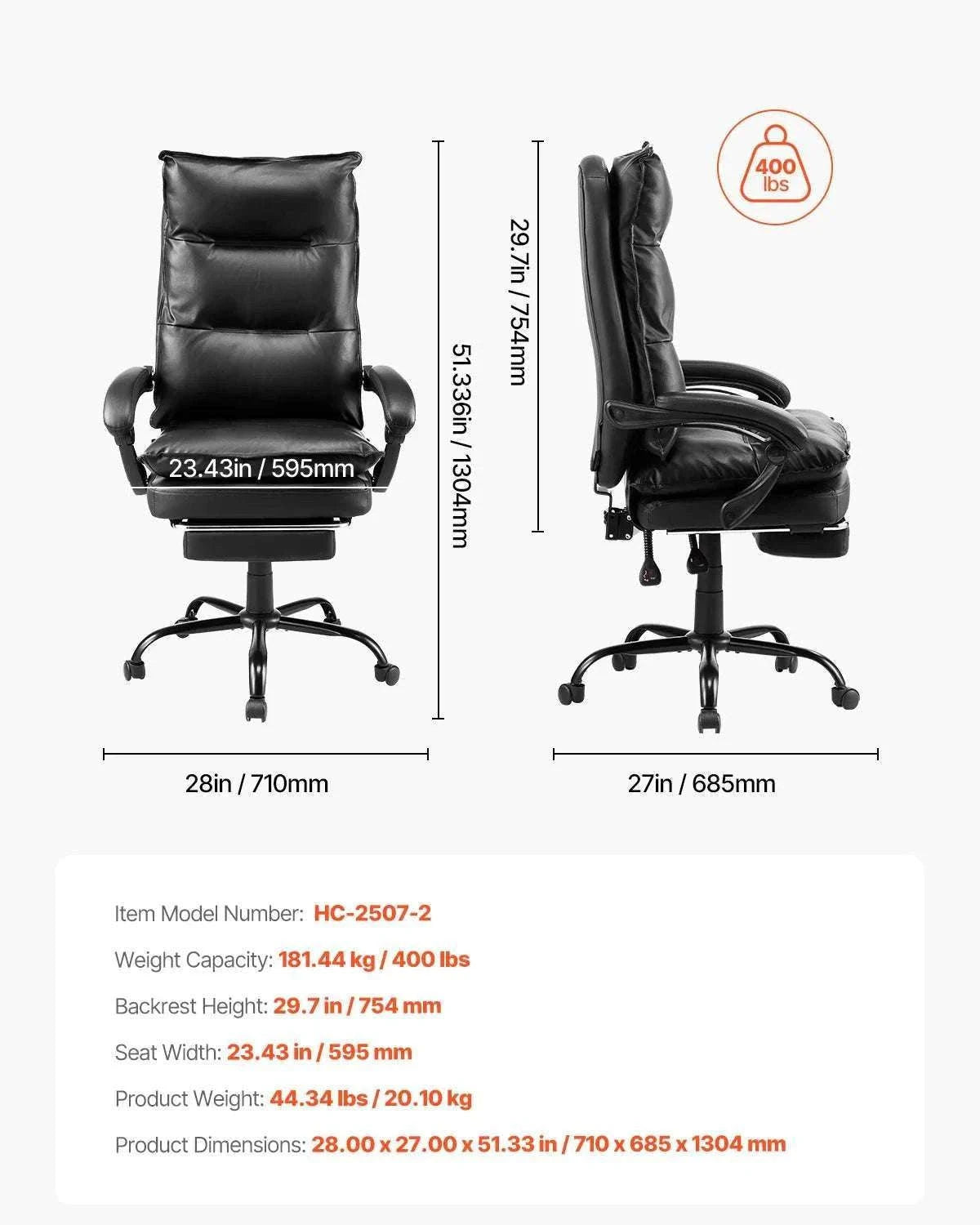 Ergonomic Reclining Office Chair with Footrest & 300lb Support-400lb Footrest Brown / United States