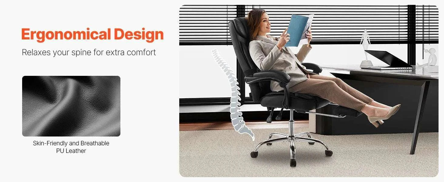 Ergonomic Reclining Office Chair with Footrest & 300lb Support-400lb Footrest Brown / United States