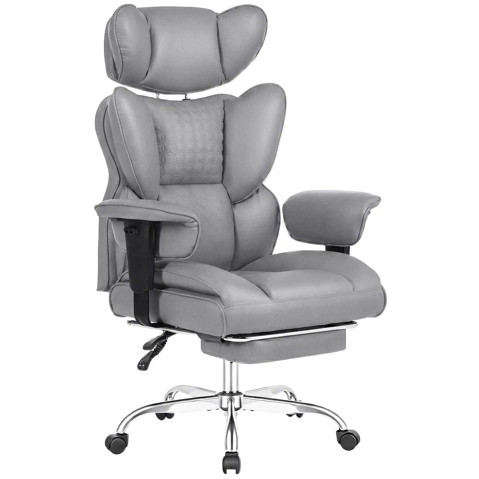 Ergonomic Reclining Office Chair with Footrest & Wide Seat Comfort-Beige / United States