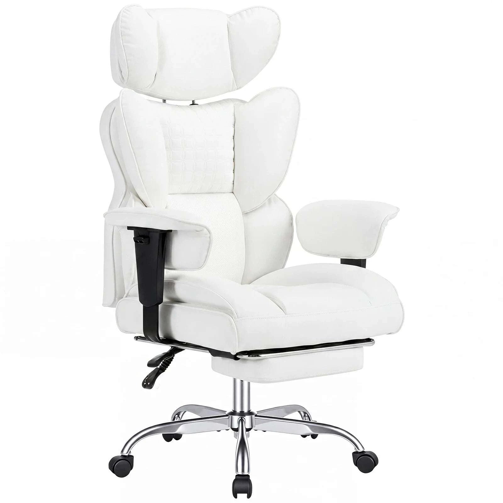 Ergonomic Reclining Office Chair with Footrest & Wide Seat Comfort-Beige / United States