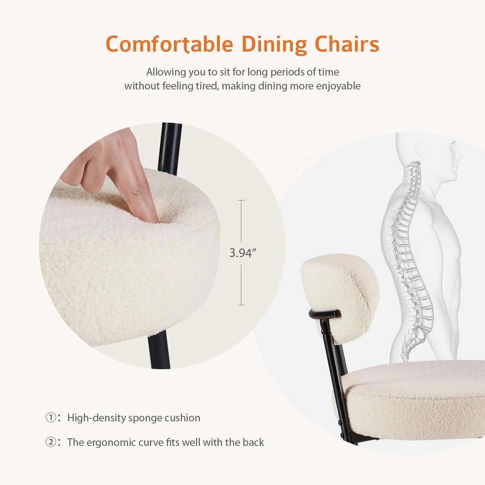 Ergonomic Round Dining Chairs Set of 2 with Cushioned Seat-LIGHT GRAY / United States
