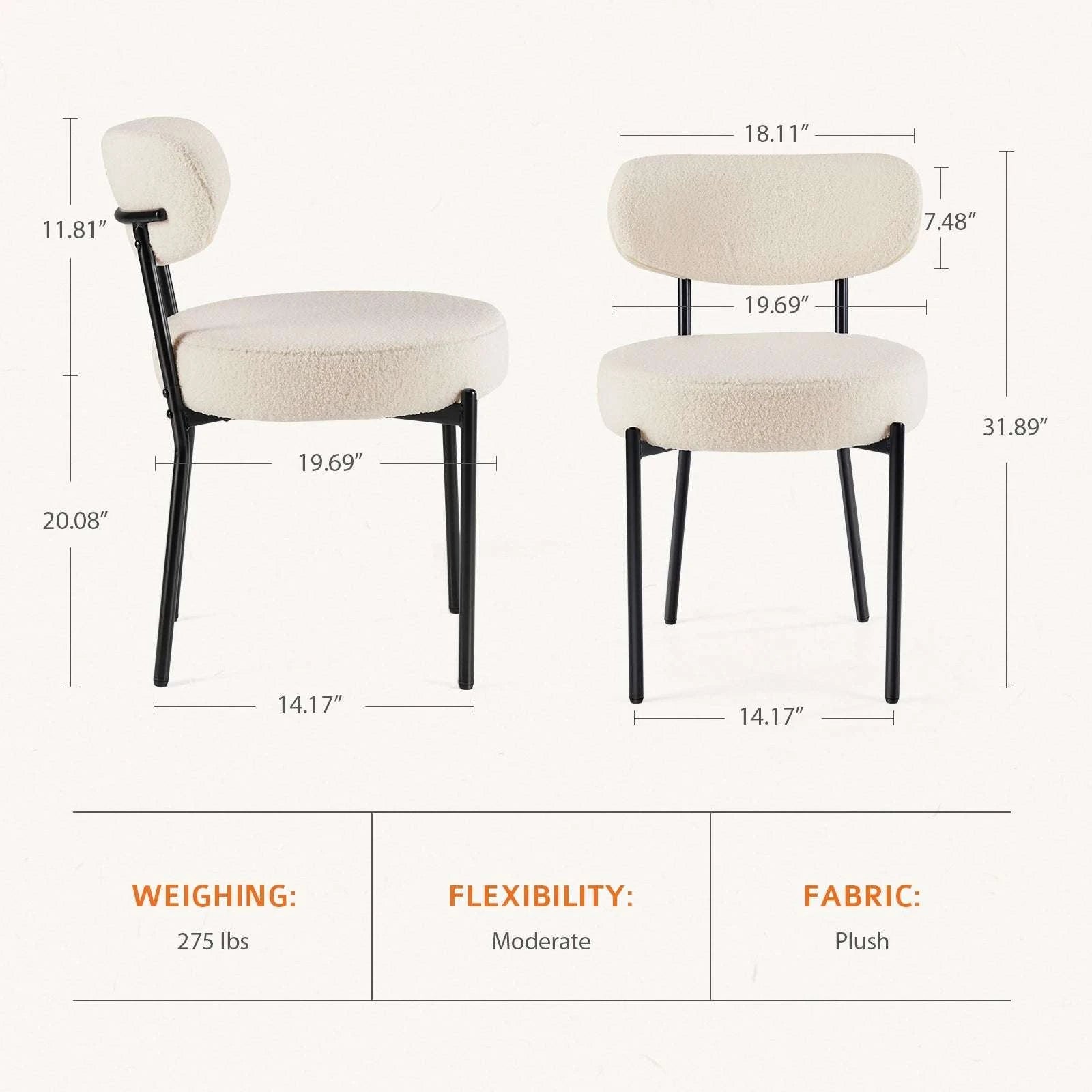 Ergonomic Round Dining Chairs Set of 2 with Cushioned Seat-LIGHT GRAY / United States