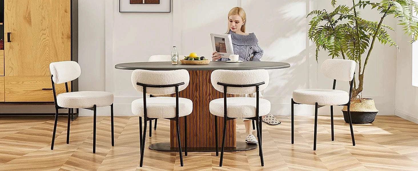 Ergonomic Round Dining Chairs Set of 2 with Cushioned Seat-LIGHT GRAY / United States