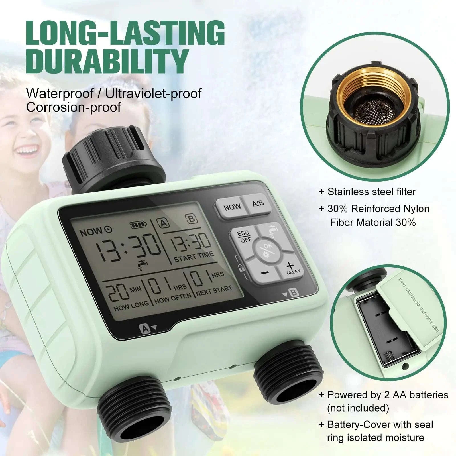 Eshico HCT-326 2-Outlet Water Timer for Precise Outdoor Irrigation-HCT-326-UN / United States