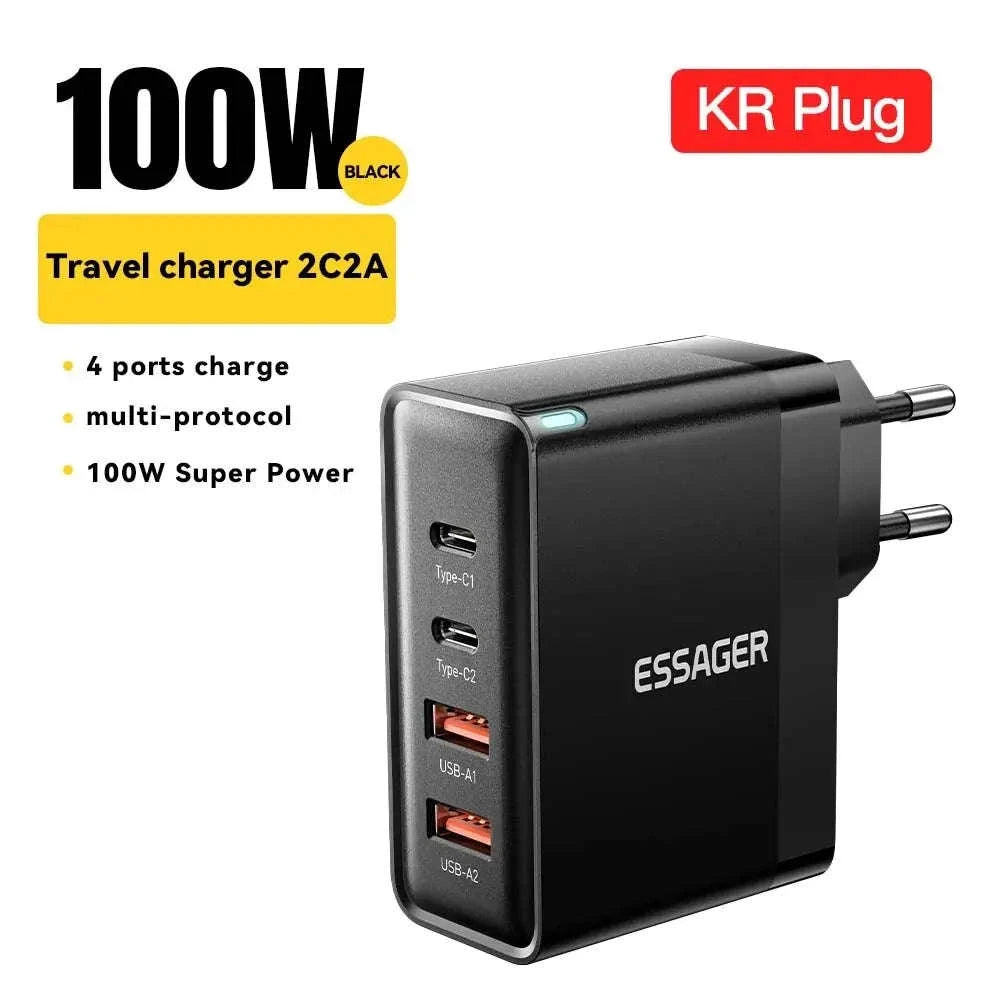 Essager 100W GaN USB Car Charger-US Black