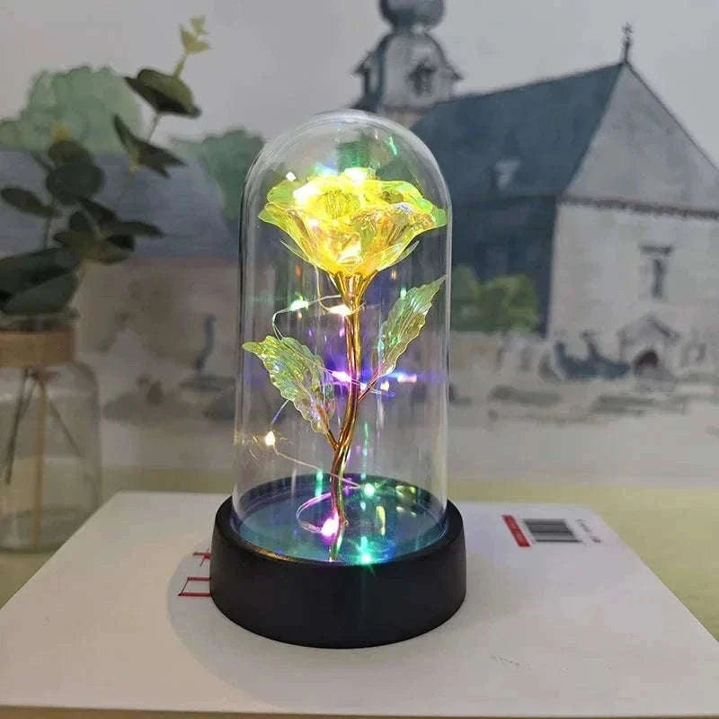 Eternal Rose LED Flower for Romantic Decor and Gifting-YellowColored light