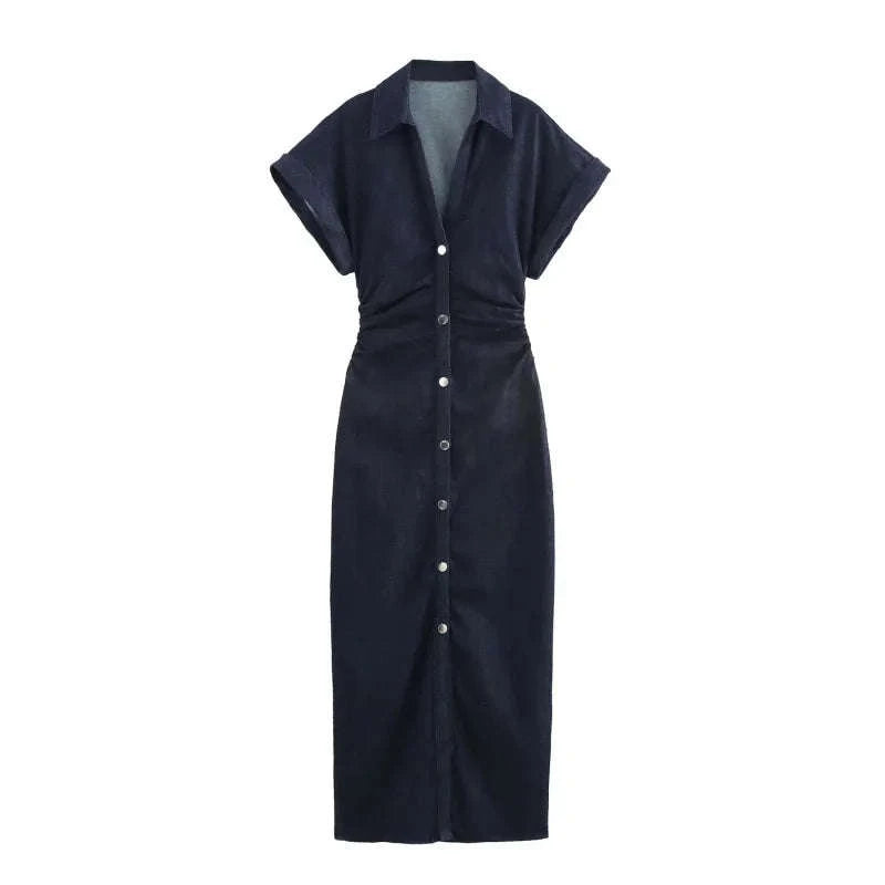 ETJ 2025 Spring Denim Dress-Navy Blue / L