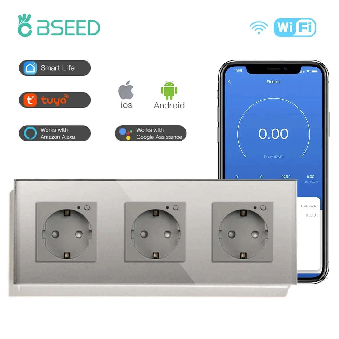 EU 16A Wall Power Socket with Glass Panel (110–250V)-Black 2Monitor Stock / EU / China Mainland