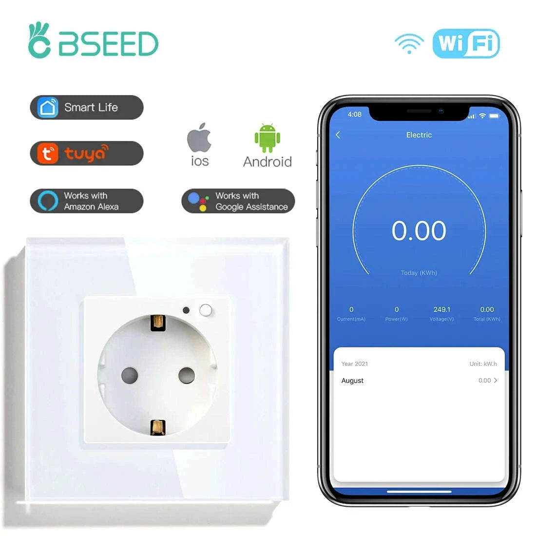EU 16A Wall Power Socket with Glass Panel (110–250V)-Black 2Monitor Stock / EU / China Mainland