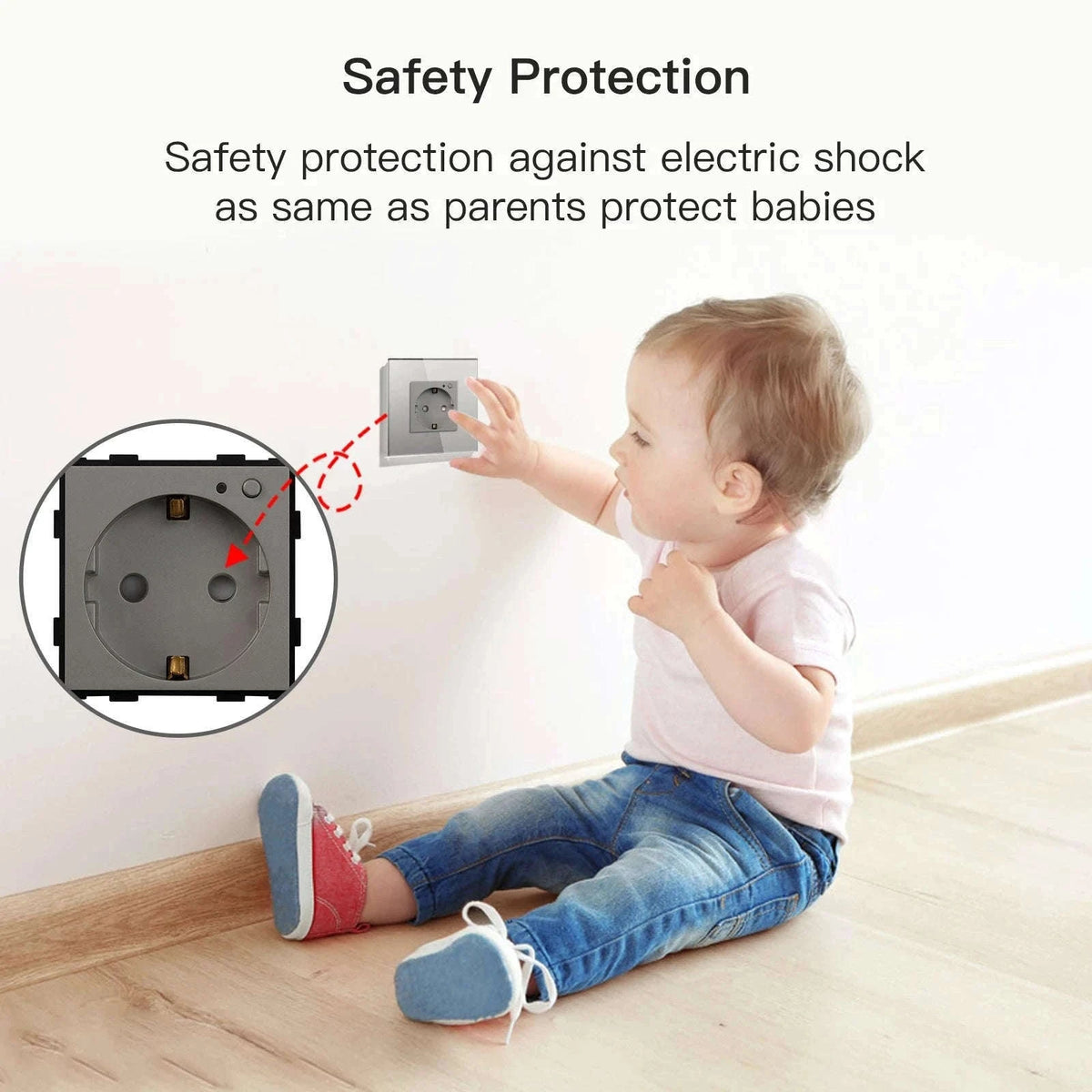 EU 16A Wall Power Socket with Glass Panel (110–250V)-Black 2Monitor Stock / EU / China Mainland