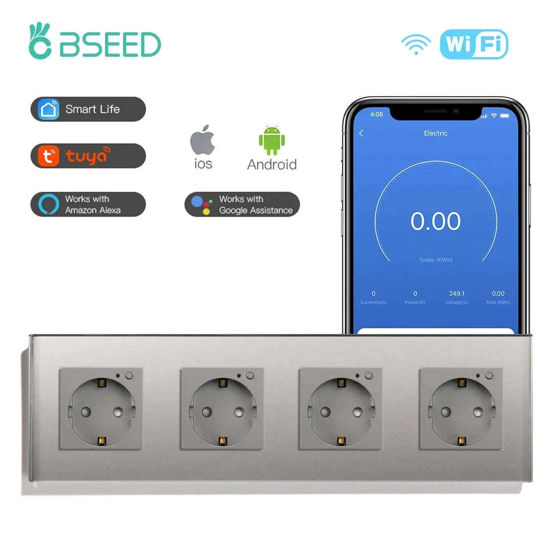 EU 16A Wall Power Socket with Glass Panel (110–250V)-Black 2Monitor Stock / EU / China Mainland