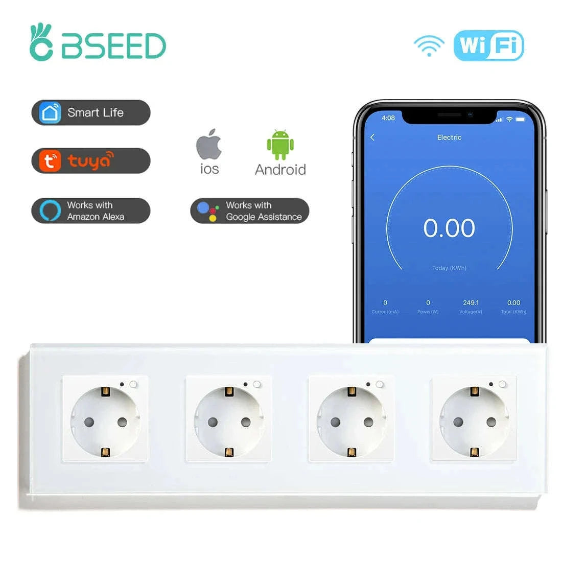 EU 16A Wall Power Socket with Glass Panel (110–250V)-Black 2Monitor Stock / EU / China Mainland