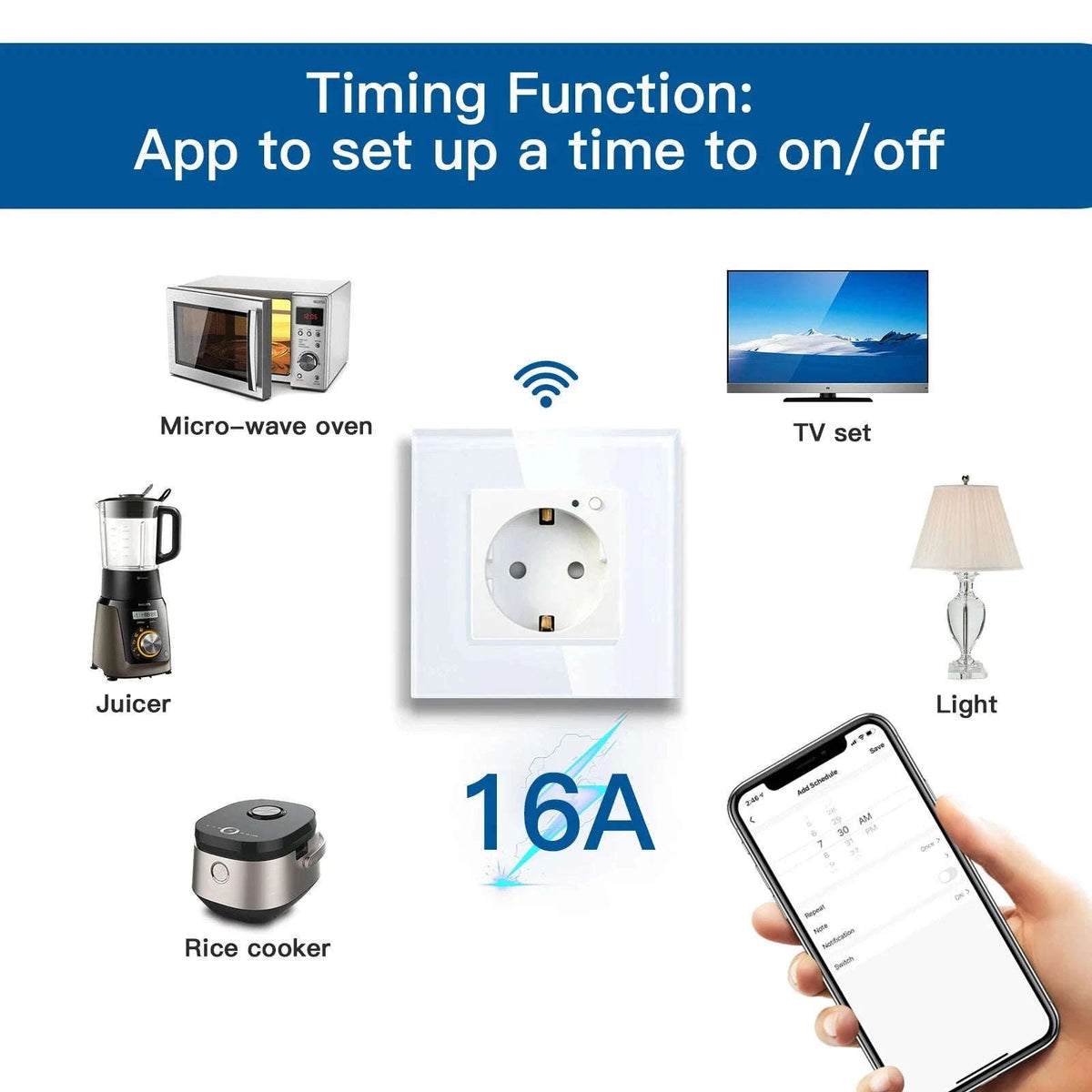 EU 16A Wall Power Socket with Glass Panel (110–250V)-Black 2Monitor Stock / EU / China Mainland