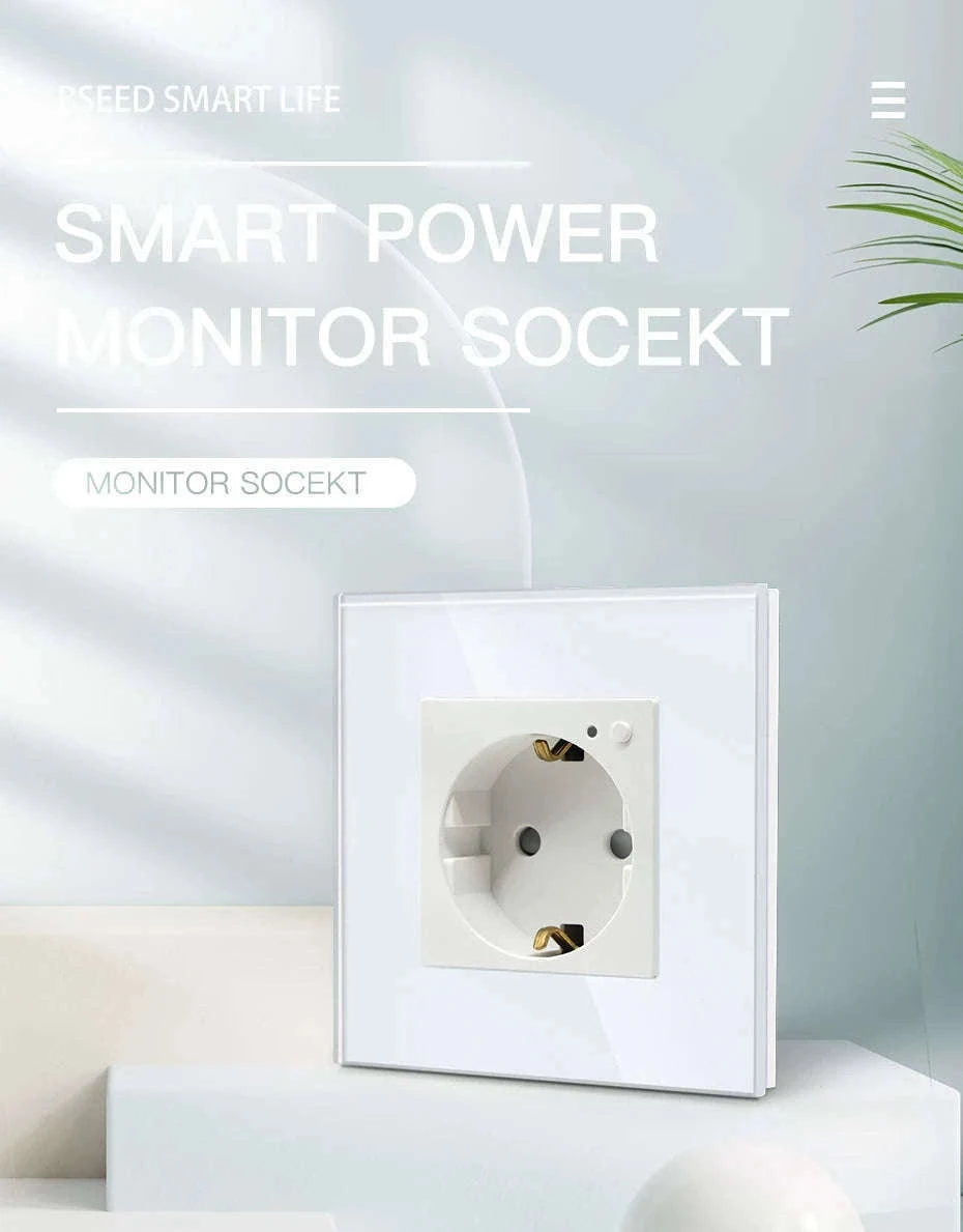 EU 16A Wall Power Socket with Glass Panel (110–250V)-Black 2Monitor Stock / EU / China Mainland