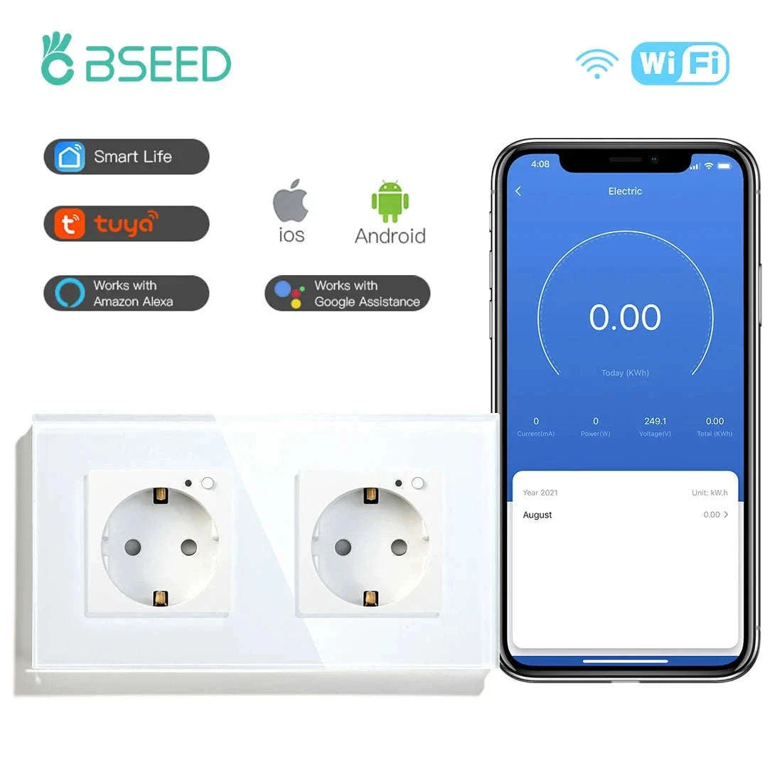 EU 16A Wall Power Socket with Glass Panel (110–250V)-Black 2Monitor Stock / EU / China Mainland
