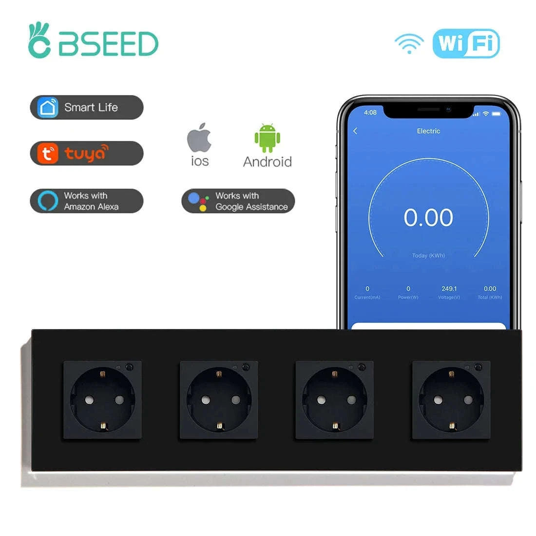 EU 16A Wall Power Socket with Glass Panel (110–250V)-Black 2Monitor Stock / EU / China Mainland