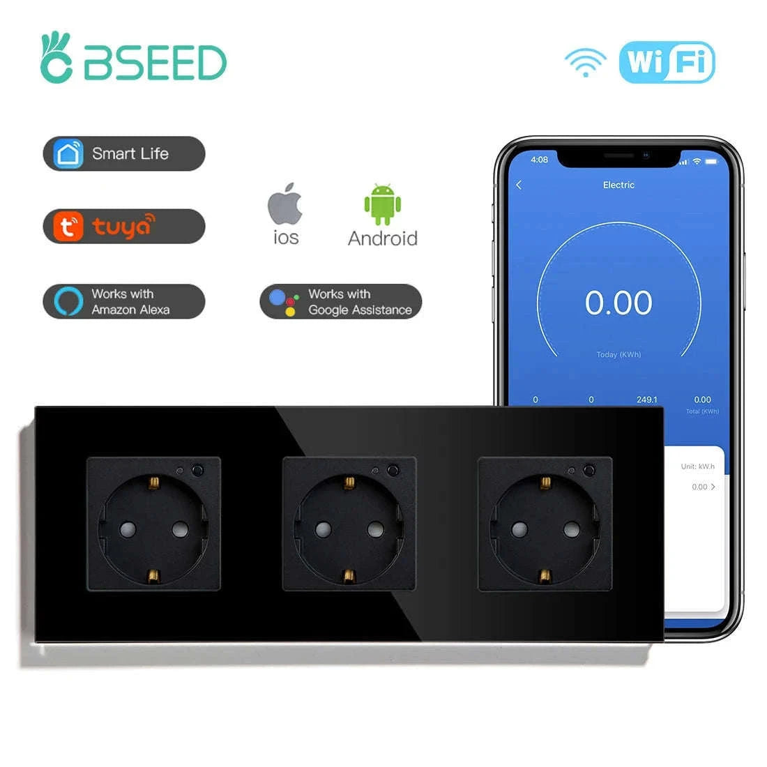 EU 16A Wall Power Socket with Glass Panel (110–250V)-Black 2Monitor Stock / EU / China Mainland