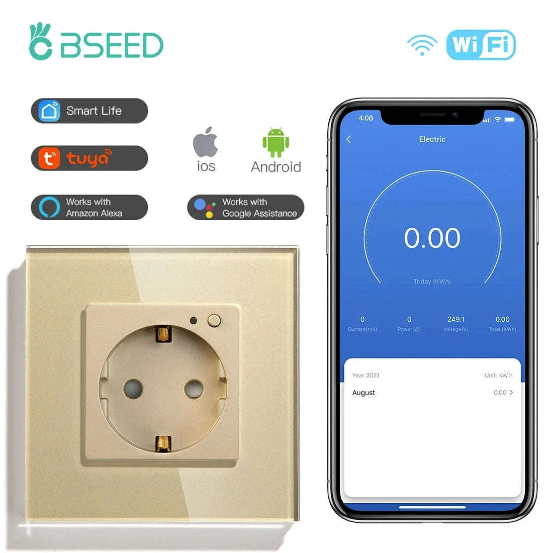 EU 16A Wall Power Socket with Glass Panel (110–250V)-Black 2Monitor Stock / EU / China Mainland
