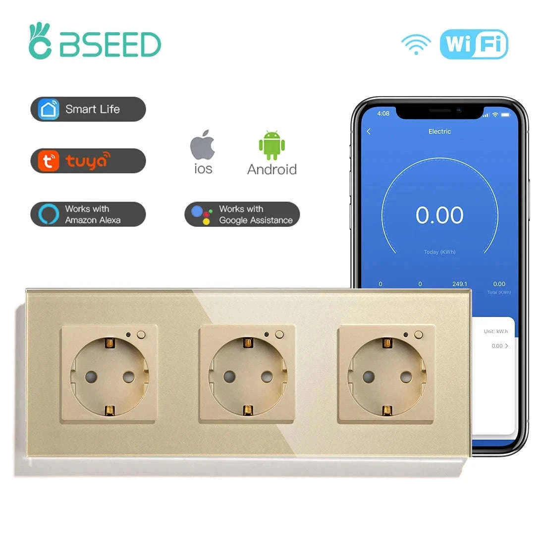 EU 16A Wall Power Socket with Glass Panel (110–250V)-Black 2Monitor Stock / EU / China Mainland