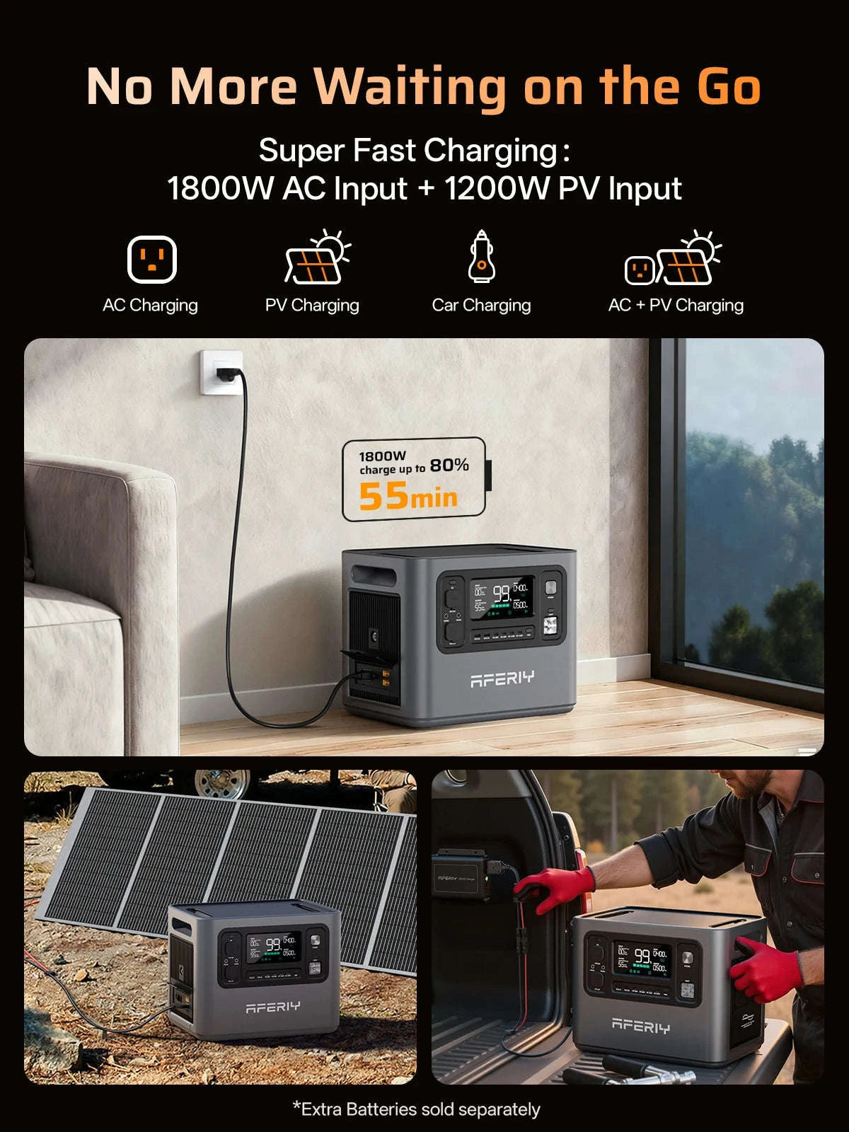 EU STOCK AFERIY P280 Portable Emergency Power Station 2800W 2048Wh LiFePO4 Solar Generator for Home Backup Outdoor Camping RV-AF-P280 / EU PLUG