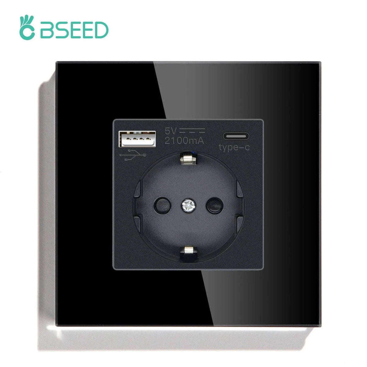 EU USB Wall Socket with USB-C and USB-A Ports-Type-C Double Black / CHINA