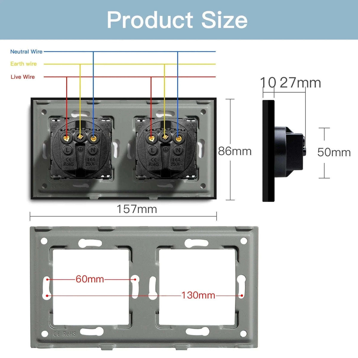 EU USB Wall Socket with USB-C and USB-A Ports-Type-C Double Black / CHINA