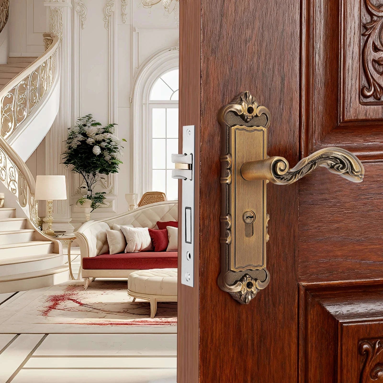 European Style Door Handle Lock with Keys Secure Privacy Lock Set-Yellow / United States