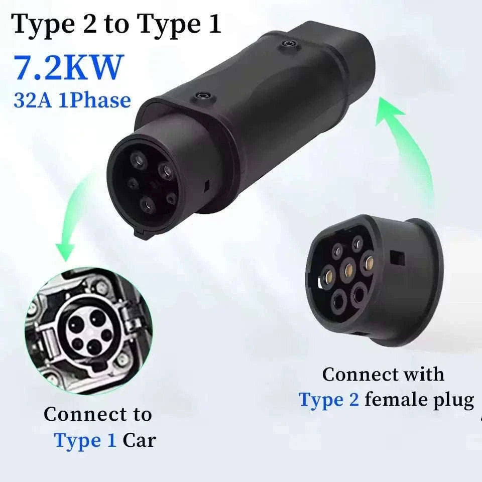 EV Charging Adapter Type 2 to Type 1 J1772 Converter-7.2kW Tyoe2 to Type1 / france