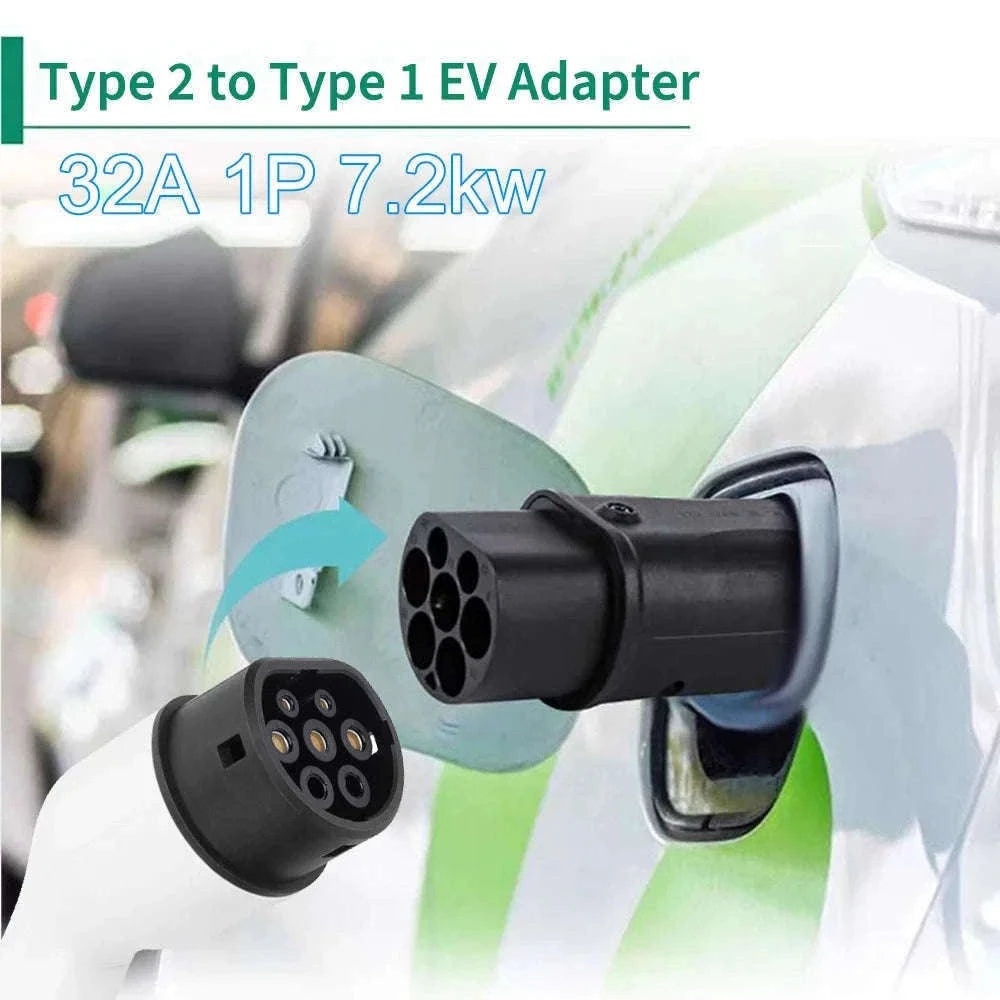 EV Charging Adapter Type 2 to Type 1 J1772 Converter-7.2kW Tyoe2 to Type1 / france