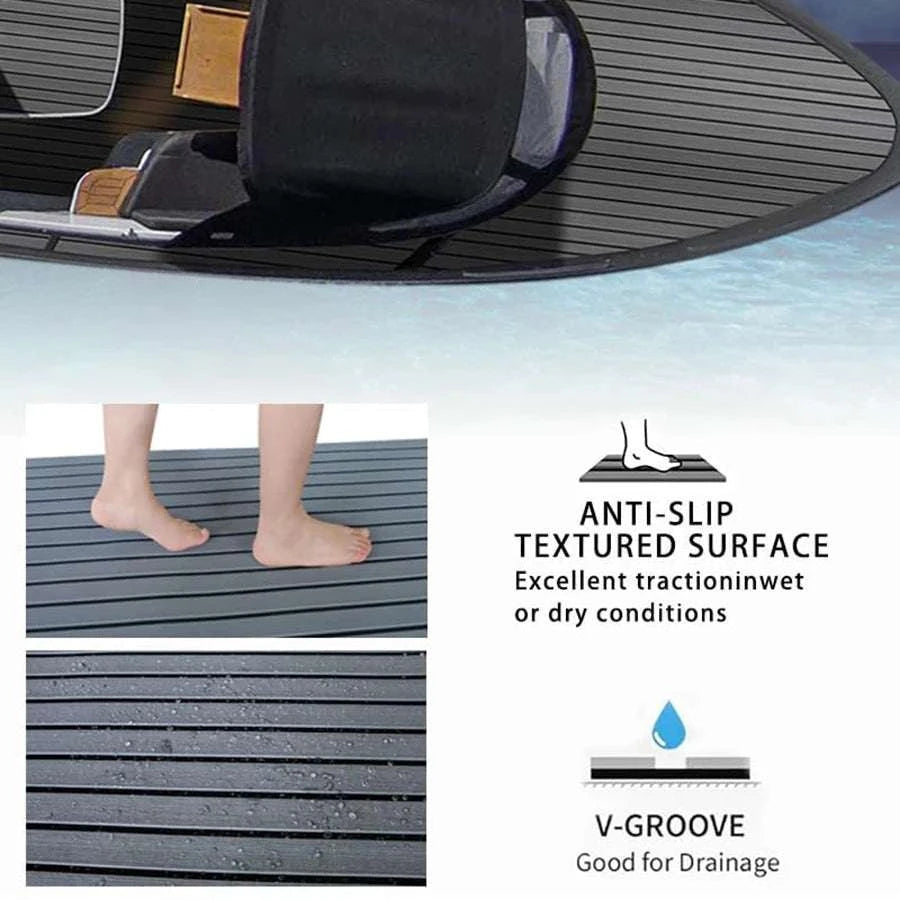 EVA Foam Boat Flooring 2400x450mm Self-Adhesive Faux Teak Decking-dark gray black