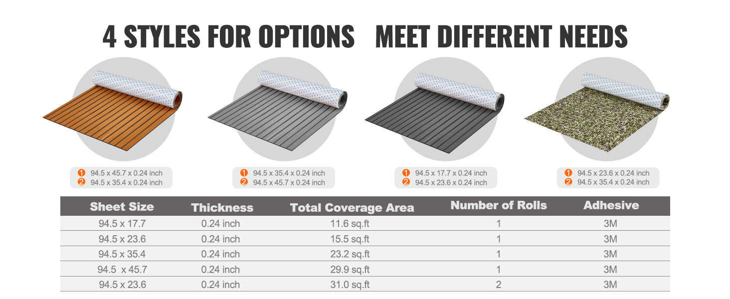 EVA Foam Boat Flooring Non-Slip Decking 31.1 sq.ft 2 Rolls-240x60x0.6CM / United States