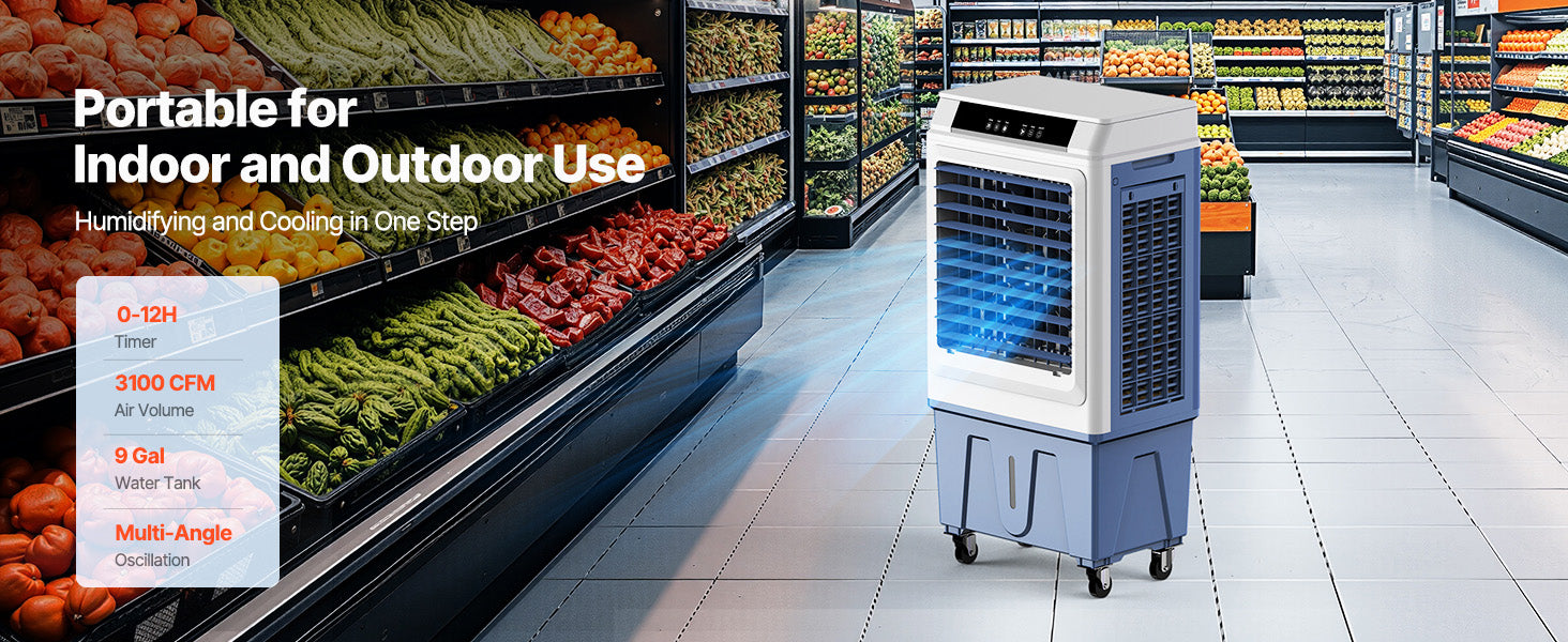 Evaporative Air Cooler 3100 CFM with 9 Gal Tank, Remote & Timer