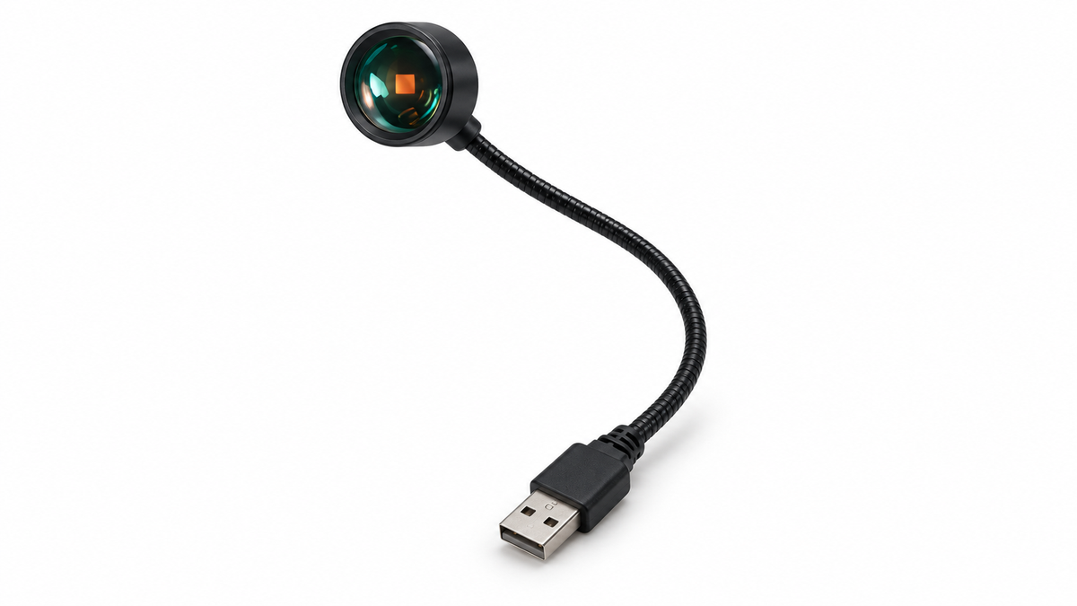 USB sunset projector with flexible cable on white background