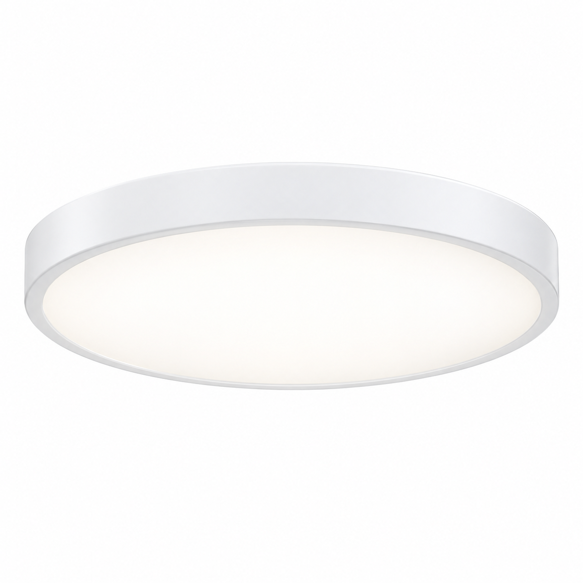 Ultra-thin round white LED ceiling light on white background