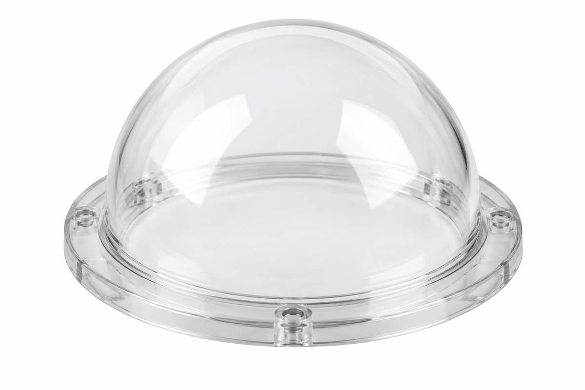 Clear CCTV dome cover on white background