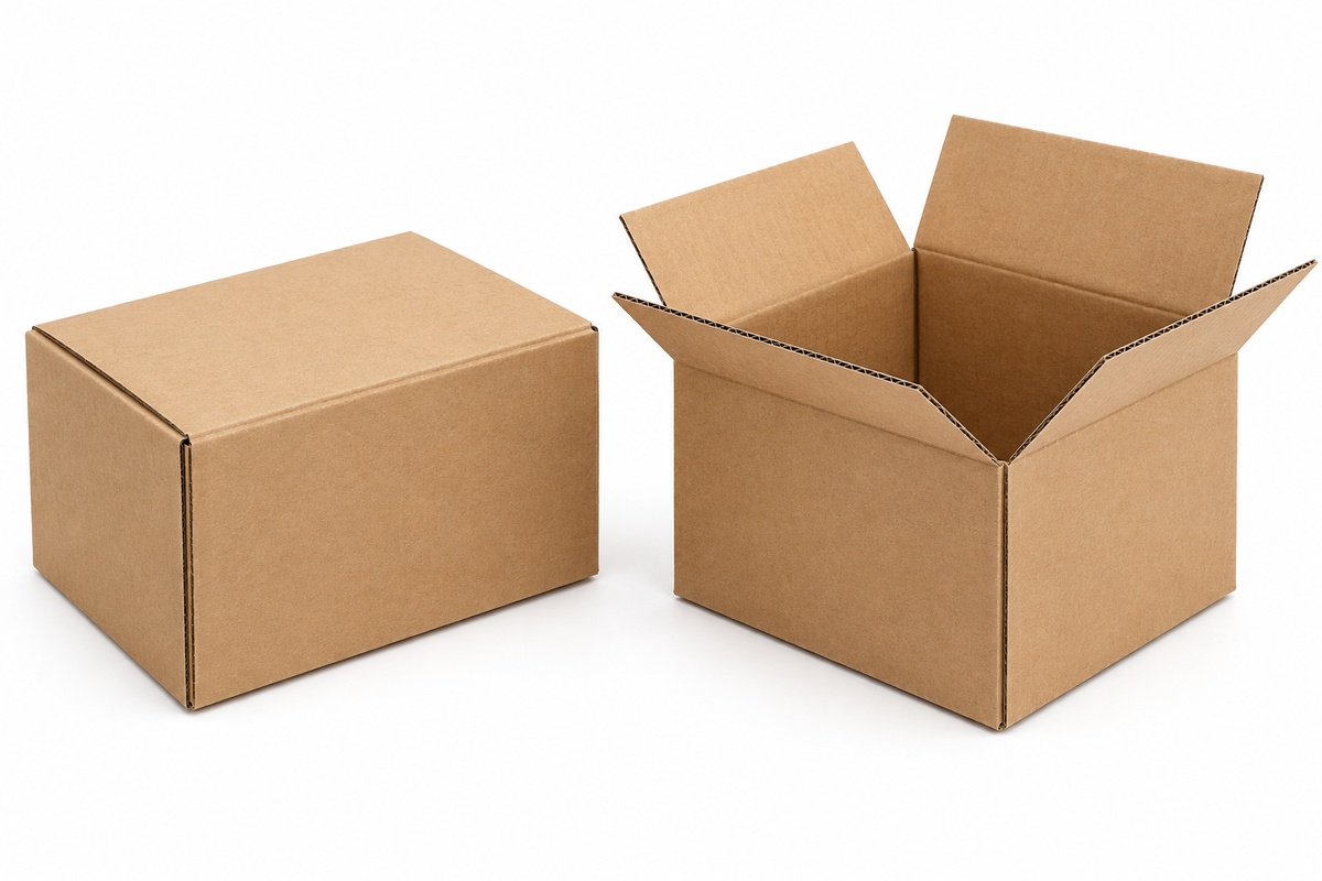 Plain corrugated cardboard boxes on white background