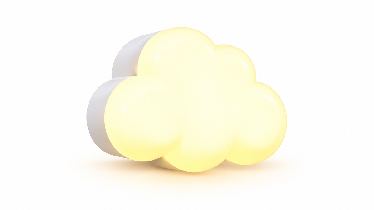 Cloud-shaped plug-in night light on white background