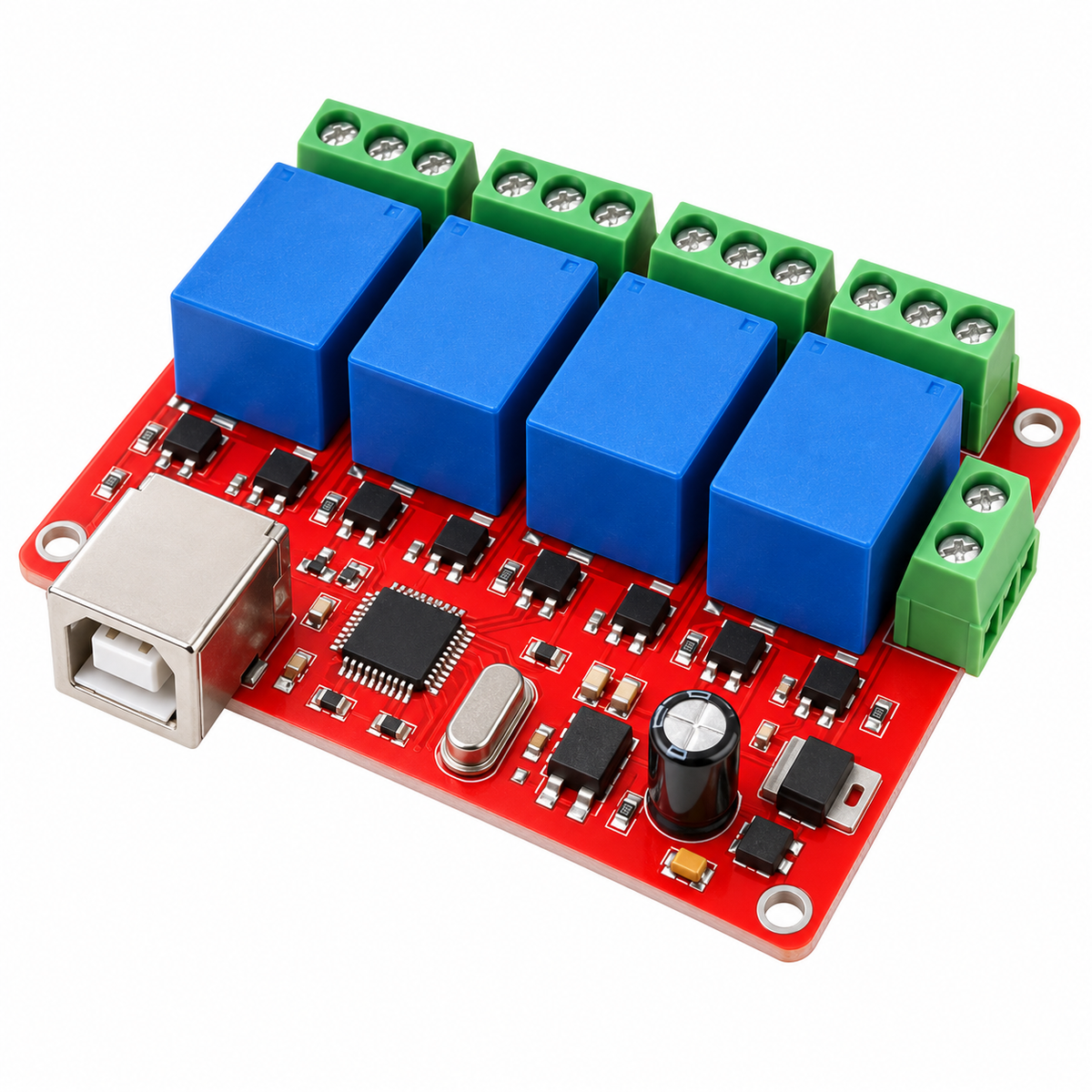 USB relay control module on white background