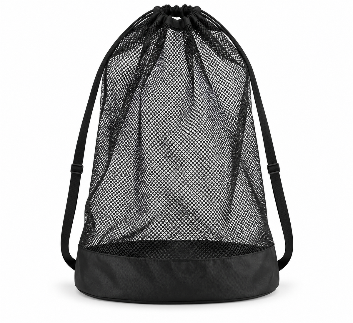 Black mesh sports ball bag without pocket on white background