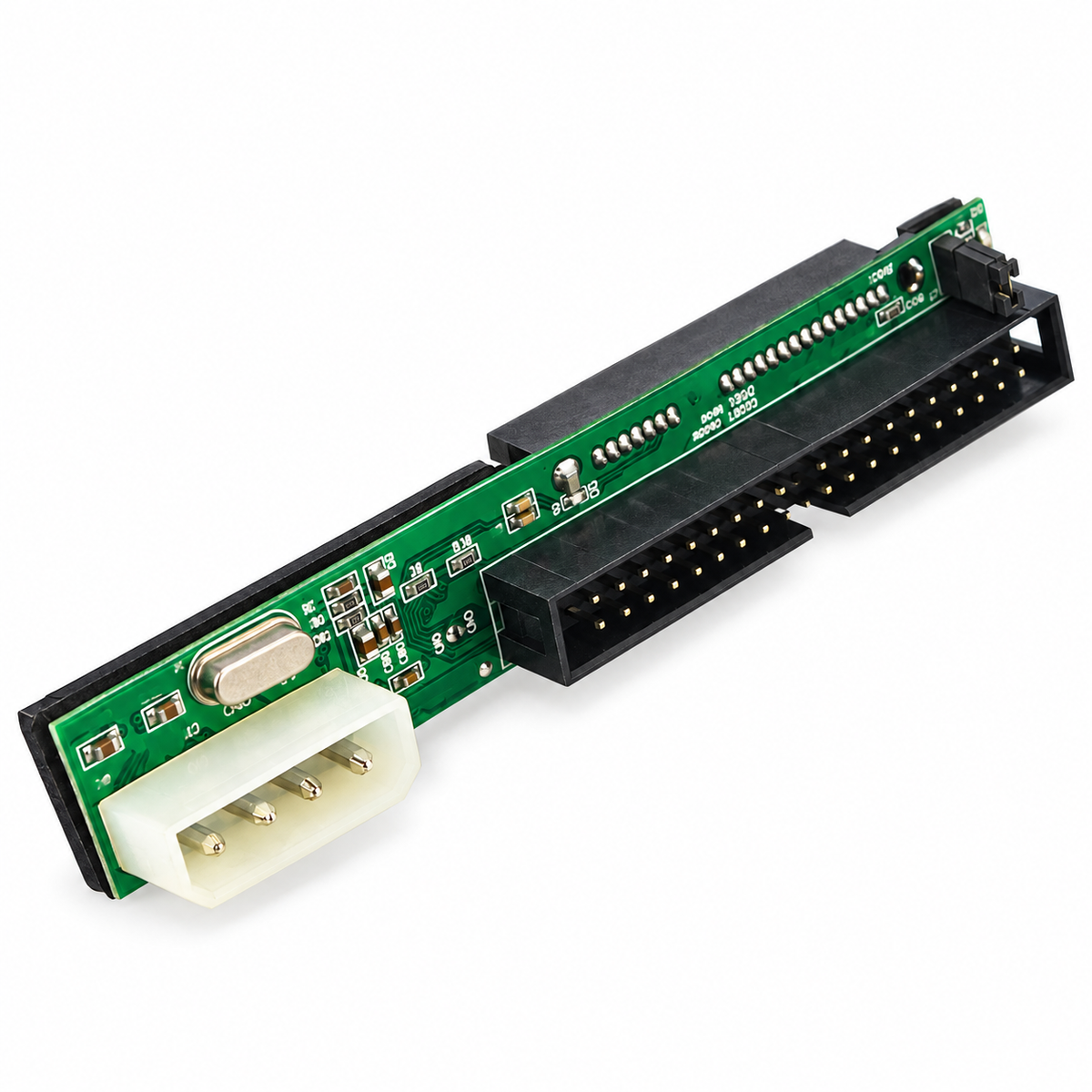 SATA-to-IDE adapter board on white background