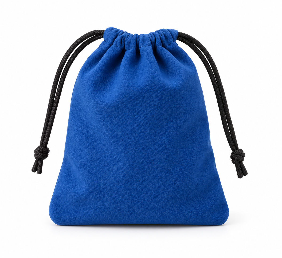Plain blue drawstring golf pouch on white background