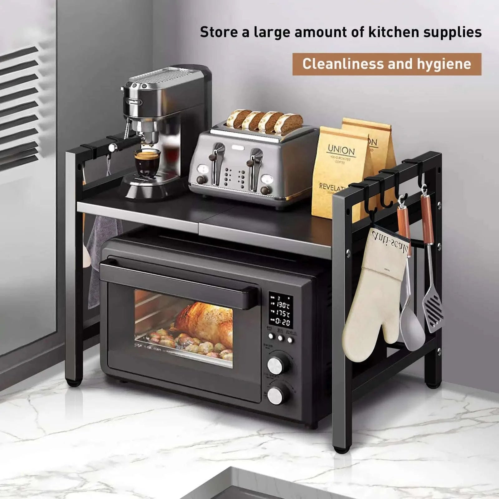 Expandable 42–64cm Microwave Shelf Organizer-black / spain