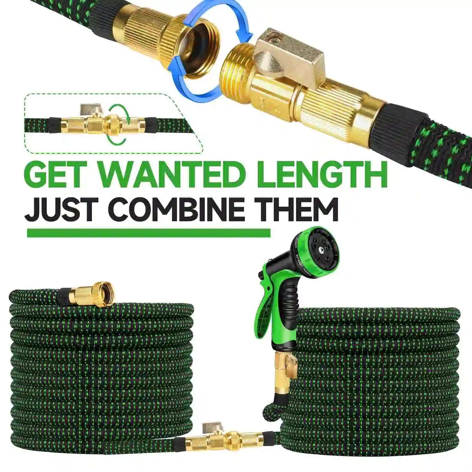 Expandable Garden Hose with 10-Pattern Spray Nozzle (25–150 ft)-green / 1/2'' / 75ft|United States