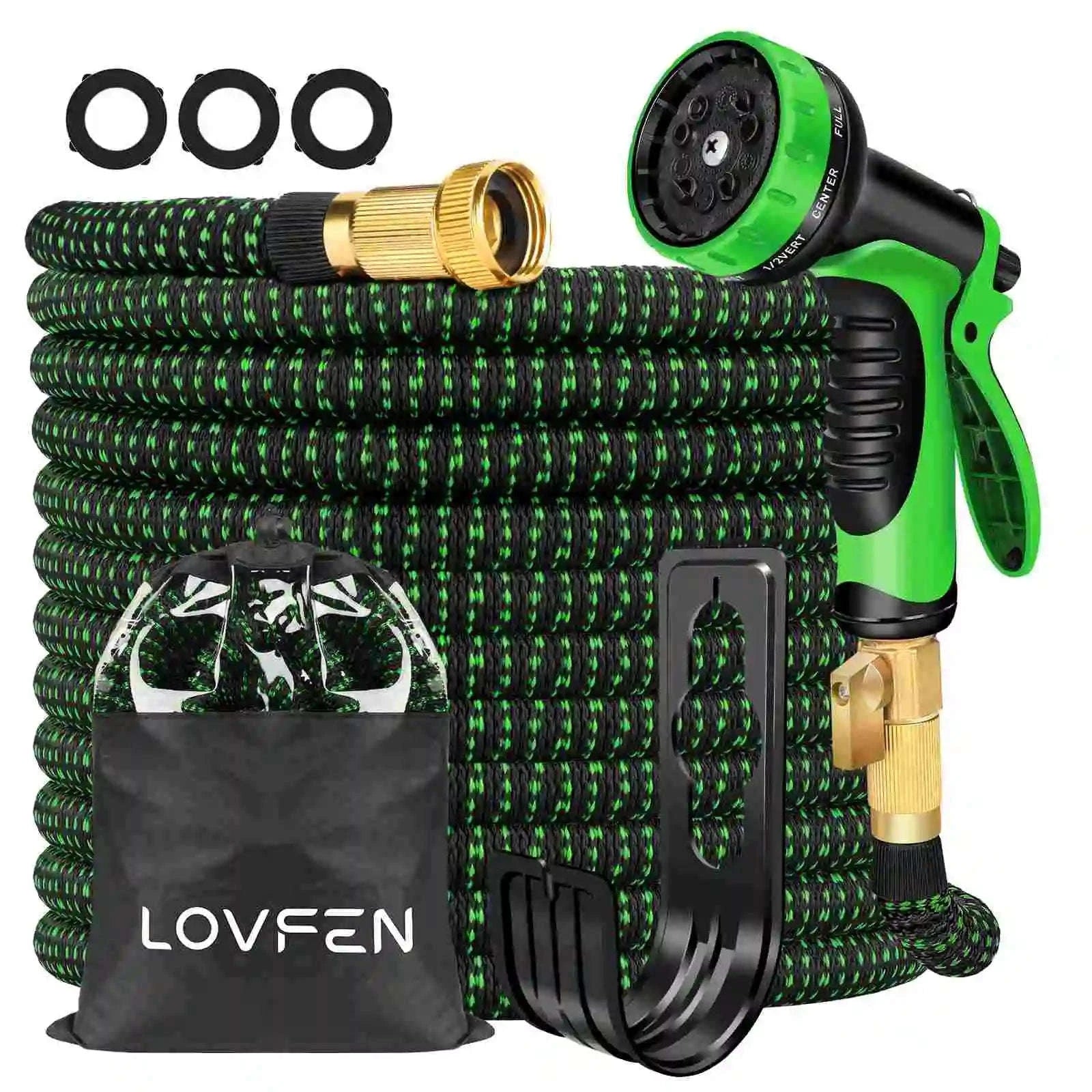 Expandable Garden Hose with 10-Pattern Spray Nozzle (25–150 ft)-green / 1/2'' / 75ft|United States