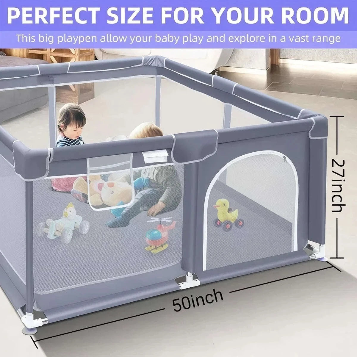 Extra Large Baby Playpen for Indoor and Outdoor Use, 360° Visibility-United States