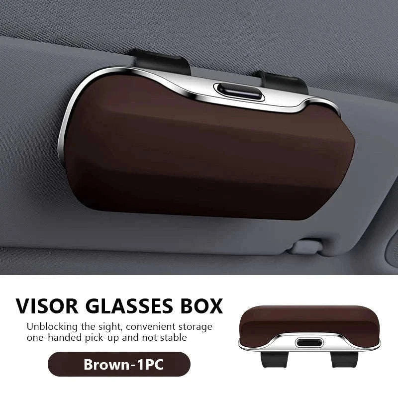 Extra-Large Car Glasses Case for Sun Visor-Brown 1pc