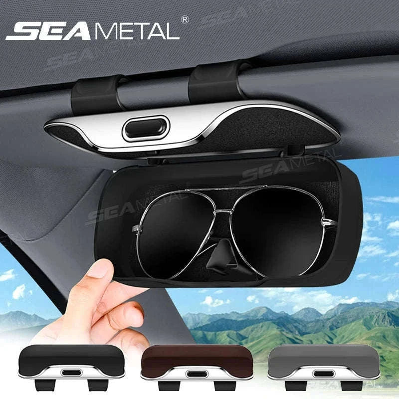 Extra-Large Car Glasses Case for Sun Visor-Brown 1pc